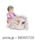 洗い物をする少年の水彩イラスト 98305720