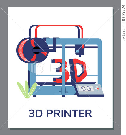 3D printer technology card or banner template, flat cartoon vector illustration. 98305724