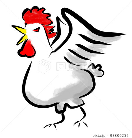 ニワトリが怒って羽を広げているペン画(カラー) ニワトリが怒って羽を広げているペン画(カラー) 98306252