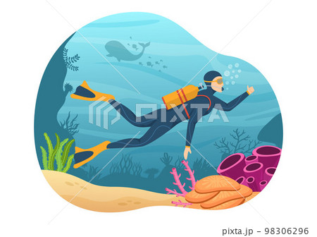 Snorkeling Illustration with Underwater Swimming Exploring Sea, Coral Reef or Fish in the Ocean for Landing Page in Cartoon Hand Drawn Templates Snorkeling Illustration with Underwater Swimming Exploring Sea, Coral Reef or Fish in the Ocean for Landing Page in Cartoon Hand Drawn Templates 98306296