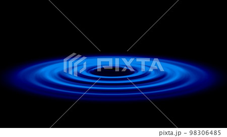 黒い背景に青色の光の波紋 98306485