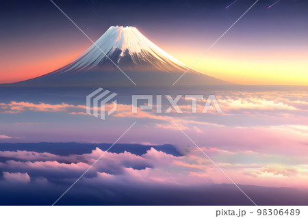 富士山と雲海のイラスト素材 [98306489] - PIXTA