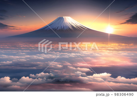 富士山と雲海のイラスト素材 [98306490] - PIXTA