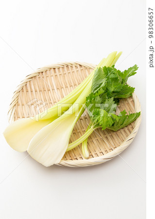 ザルに乗ったセロリ　白バック 98306657