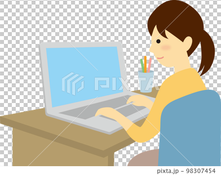 パソコン入力する女性 98307454