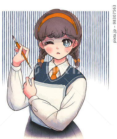 スランプ中…紙とペンを持つ文芸部の女子学生 スランプ中…紙とペンを持つ文芸部の女子学生 98307563
