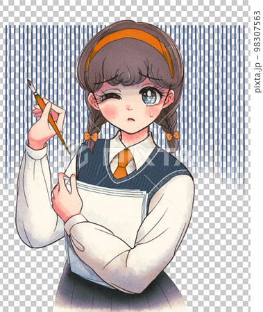 スランプ中…紙とペンを持つ文芸部の女子学生 スランプ中…紙とペンを持つ文芸部の女子学生 98307563