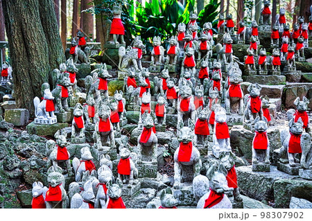 お稲荷さんの神社は狐の置物がたくさんありますの写真素材 [98307902] - PIXTA