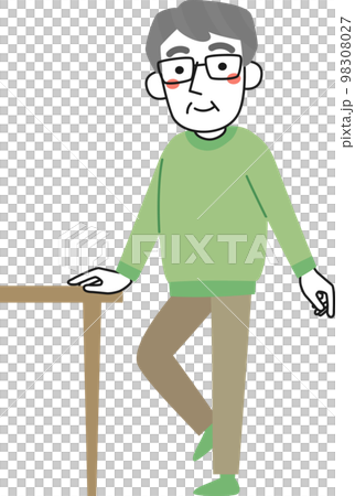 Senior man holding a desk and exercising on one leg Senior man holding a desk and exercising on one leg 98308027
