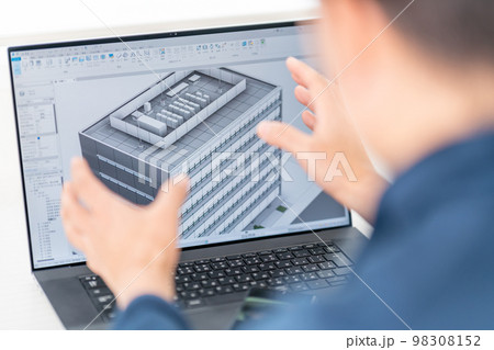 三次元CAD　立体的　3DCG　建築設計　プロジェクト　外観　ビジネスマン 98308152