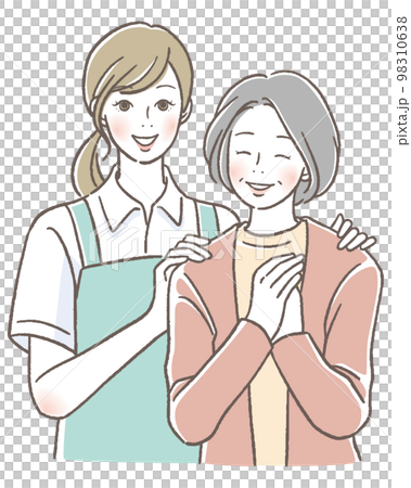 微笑的照料者和高級婦女 微笑的照料者和高級婦女 98310638