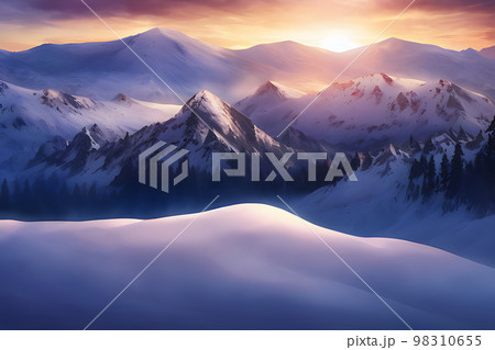 薄明りの雪山　 98310655