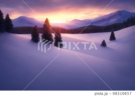 薄明りの雪山　 98310657