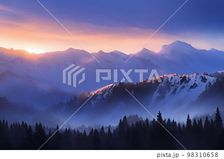 薄明りの雪山 薄明りの雪山 98310658