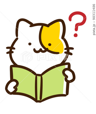 本の内容に疑問を持つかわいいねこのキャラクターの上半身イラスト 本の内容に疑問を持つかわいいねこのキャラクターの上半身イラスト 98311486