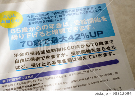 年金請求書 老齢年金の請求と繰り下げ請求のイメージ 年金請求書 老齢年金の請求と繰り下げ請求のイメージ 98312094