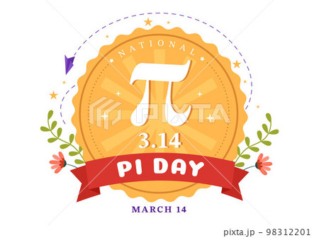 World Pi Day Illustration with Mathematical Constants, Greek Letters or Baked Sweet Pie for Landing Page in Hand Drawn Cartoon Symbol Templates 98312201