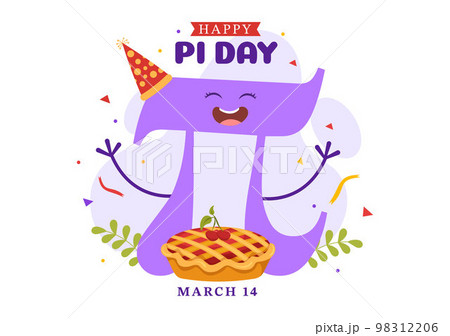World Pi Day Illustration with Mathematical Constants, Greek Letters or Baked Sweet Pie for Landing Page in Hand Drawn Cartoon Symbol Templates 98312206