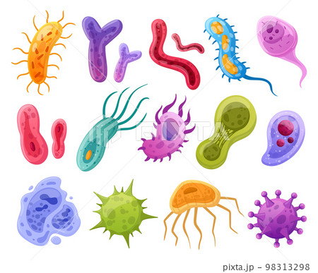 Cartoon viruses, bacteria and microbes,...のイラスト素材 [98313298] - PIXTA