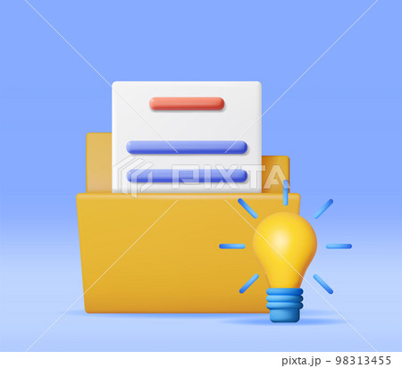 3D Business Folder full of Papers and Idea Bulb 3D Business Folder full of Papers and Idea Bulb 98313455