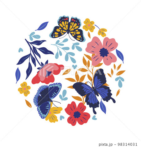 Round composition with butterflies isolated on white background. Vector graphics. 98314031