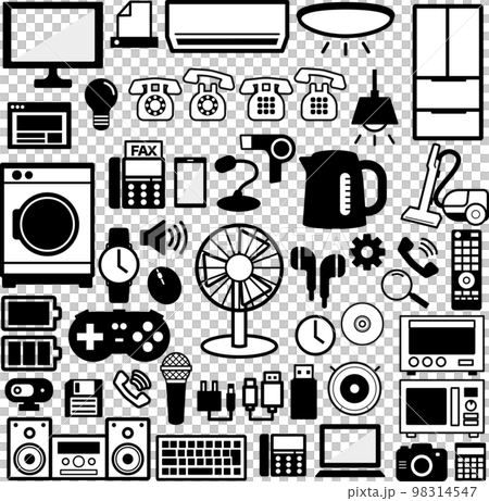 電化製品等シンプルモノクロイラストセット 電化製品等シンプルモノクロイラストセット 98314547