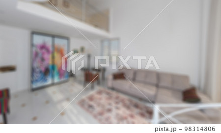 Defocused and Blured Abstract Photo of Modern Luxury Comfortable and Unique Living Room in two levels Interior Design. Perfect for background. Defocused and Blured Abstract Photo of Modern Luxury Comfortable and Unique Living Room in two levels Interior Design. Perfect for background. 98314806