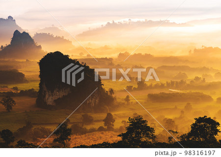 landscape of mountains fog  Phu Lanka National Park Phayao province north of Thailand 98316197