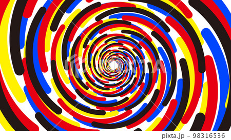 鮮やかでポップな渦巻模様 抽象画 広がりデザイン 16：9 にぎやかな