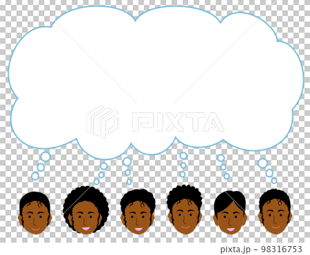 一組年輕黑人女性的臉和講話泡泡 一組年輕黑人女性的臉和講話泡泡 98316753