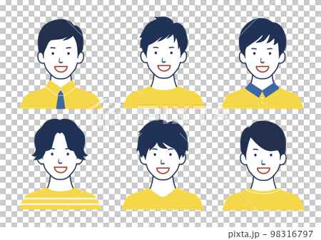 Smiling male icon set Various hairstyle variations Yellow B Smiling male icon set Various hairstyle variations Yellow B 98316797