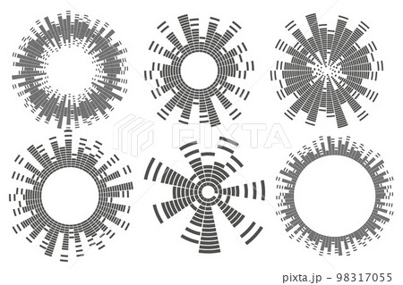 Abstract circular equalizer. Round audio eq soundwaves. Graphic abstract frame. Vector set 98317055