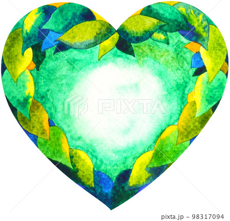green color of chakra symbol heart concept, flower floral, watercolor painting hand drawn icon logo, illustration design sign 98317094