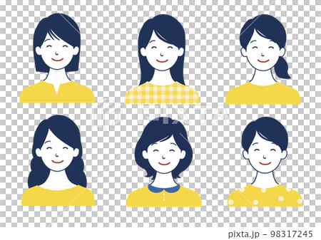 Smiling woman icon set Hair style Various variations Yellow 98317245