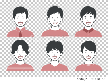 笑顔の男性アイコンセット 髪型色々バリエーション ピンクB 98318156