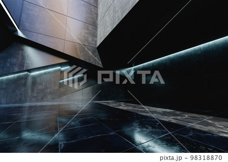 Geometrical interior space with black marble 3d render 98318870