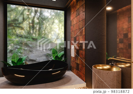 3d design of bathroom with tub near window 3d design of bathroom with tub near window 98318872