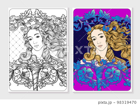 Portrait of a woman inspired by a painting by Renaissance artist Botticelli. 98319470