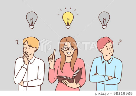 Smart woman with lightbulb generate business idea Smart woman with lightbulb generate business idea 98319939