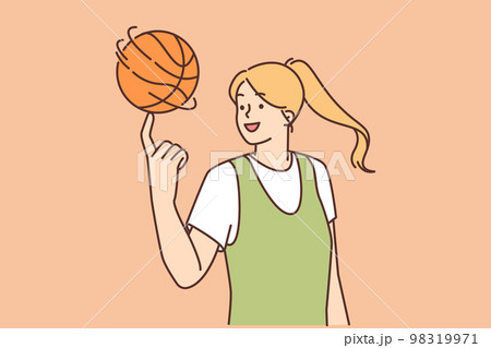Smiling girl spin ball on finger Smiling girl spin ball on finger 98319971