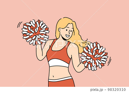 Smiling woman with pompons dancing  98320310