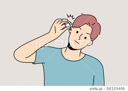 Unhealthy man using eardrops Unhealthy man using eardrops 98320406