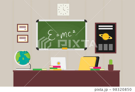 School teacher shows on blackboard. Flat design. Vector illustration. 98320850