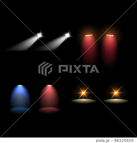 Realistic set of colorful car headlights tail and siren lights isolated on black background vector illustration. Realistic set of colorful car headlights tail and siren lights isolated on black background vector illustration. 98320920