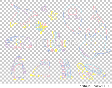 カラフルなラインで描かれた海の生き物 98321107