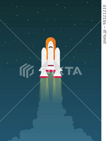 Flat vector illustration of a spaceship launch isolated on space background 98321210