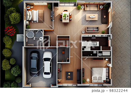 Visualization of apartment over architectural plan 98322244