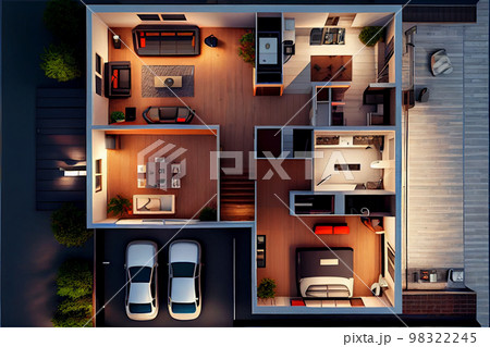 Visualization of apartment over architectural plan 98322245