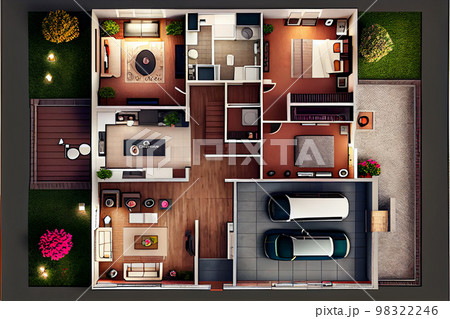 Visualization of apartment over architectural plan 98322246