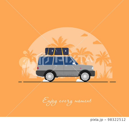 Summer holidays vector illustration,flat design beach with car 98322512